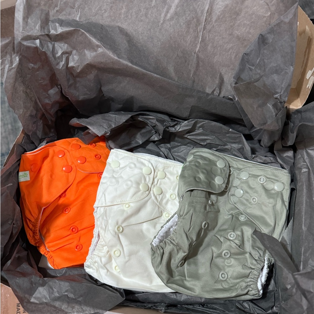 3-Pack Snap Cloth Diapers in Orange, Cream & Sage